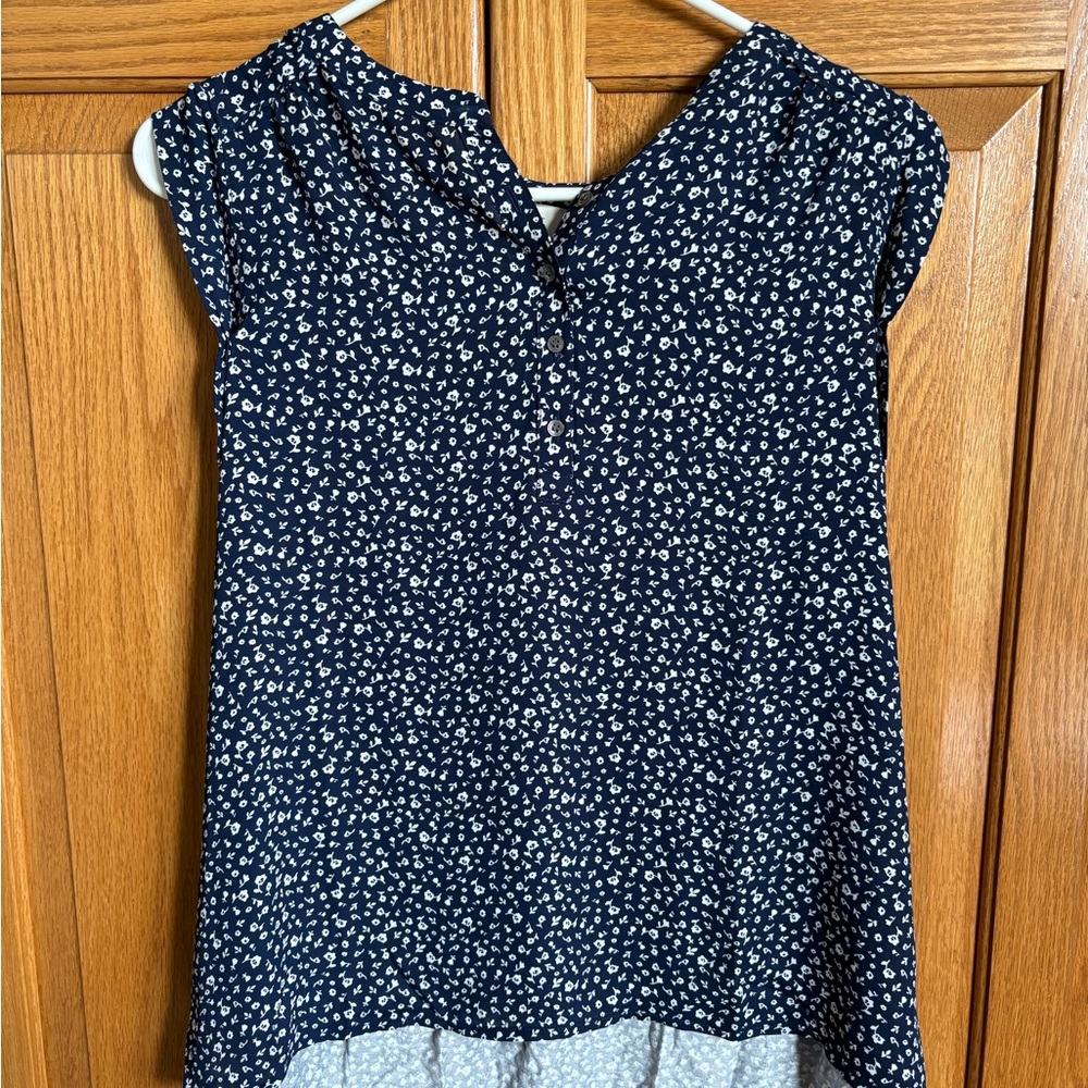 LOFT Navy and White Floral Blouse